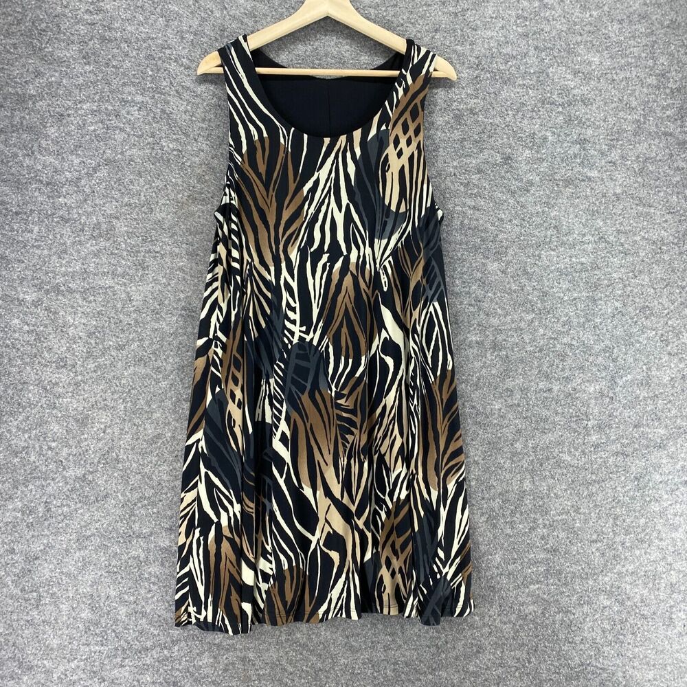 Sleeveless Zebra-Print Midi Dress in Black and Brown